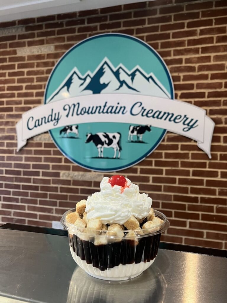 Limited-time Blueberry Cheesecake Sundae fundraiser at Candy Mountain Creamery in Dillsburg PA benefiting ALS awareness.