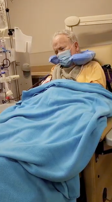 Pete receiving treatment during a 48-day hospital stay, demonstrating the real cost of ALS and the burden families are forced to carry.