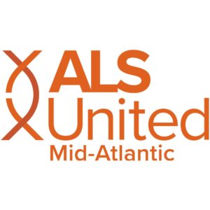 ALS United Mid-Atlantic orange logo with DNA symbol, Let Hope Grow sponsor focused on ALS advocacy and care